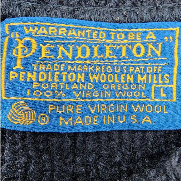 Vintage 70s Pendleton Sweater Mens L Navy Blue Fair Isle Wool Crew Neck Pullover - Picture 4 of 7